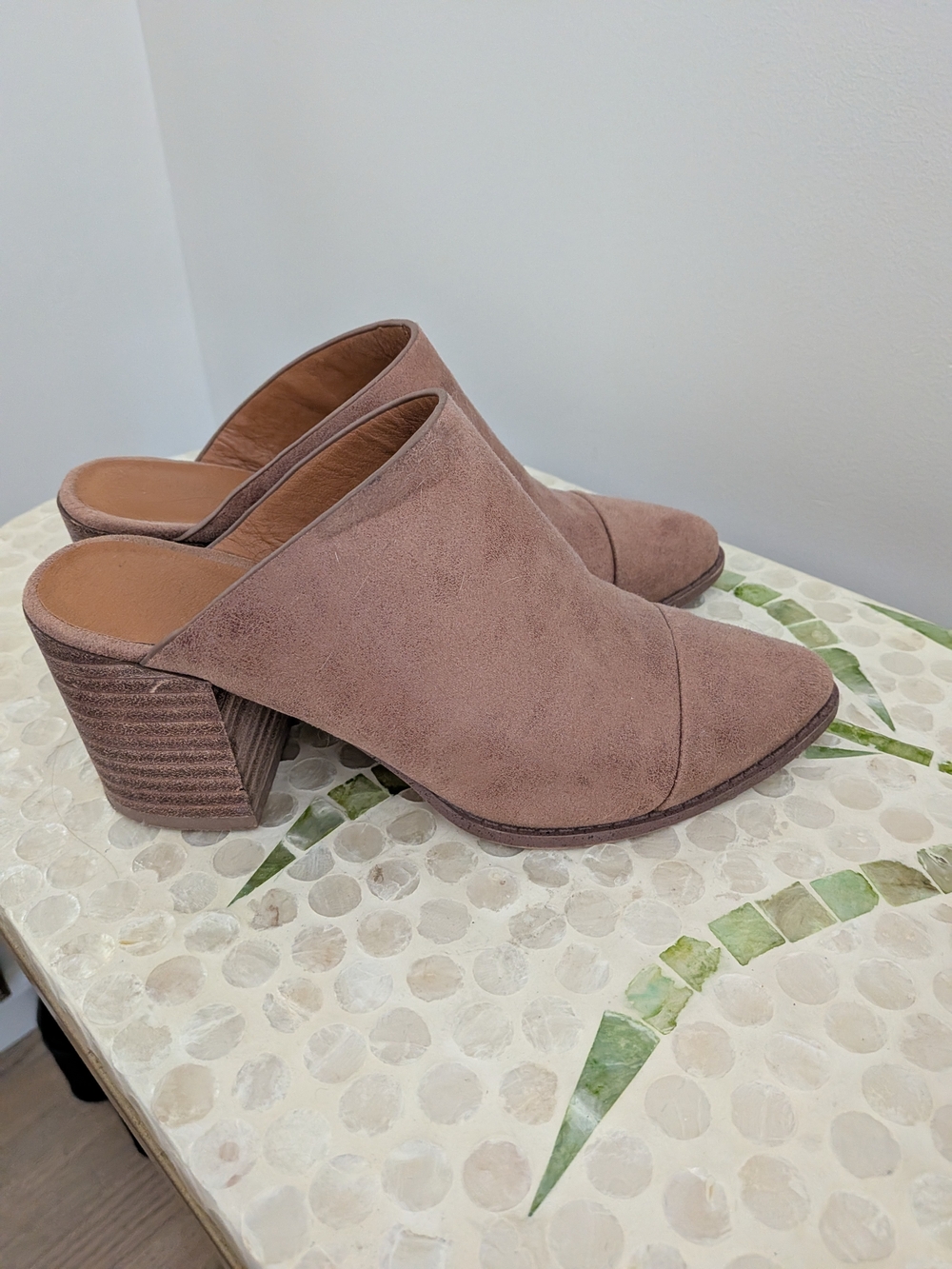 Report Taupe Suede Block Heel Mules